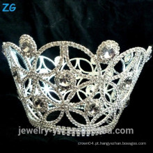 Full diamante rodada princesa coroa para meninas, coroa de noiva de jóias, tiara turnê redonda